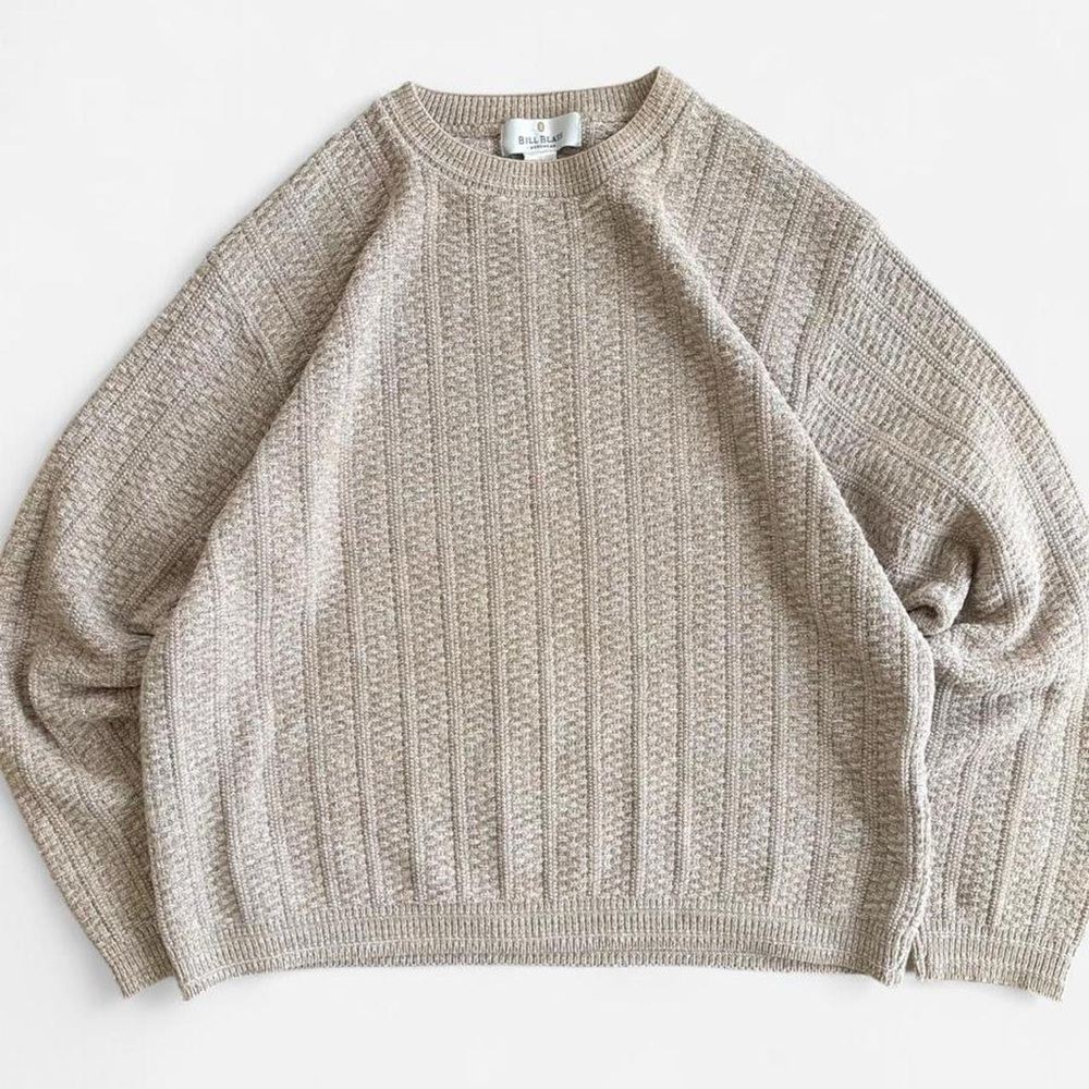 Vintage Bill Blass Hand Framed Tan Cotton/ Acrylic Blend  Textured Knit Sweater